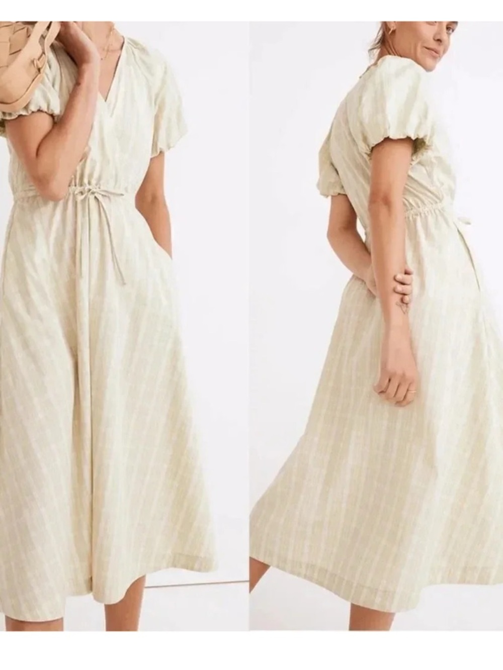 NWT Madewell Plaid Tie-Waist cotton  Midi Dress - Picture 1 of 12